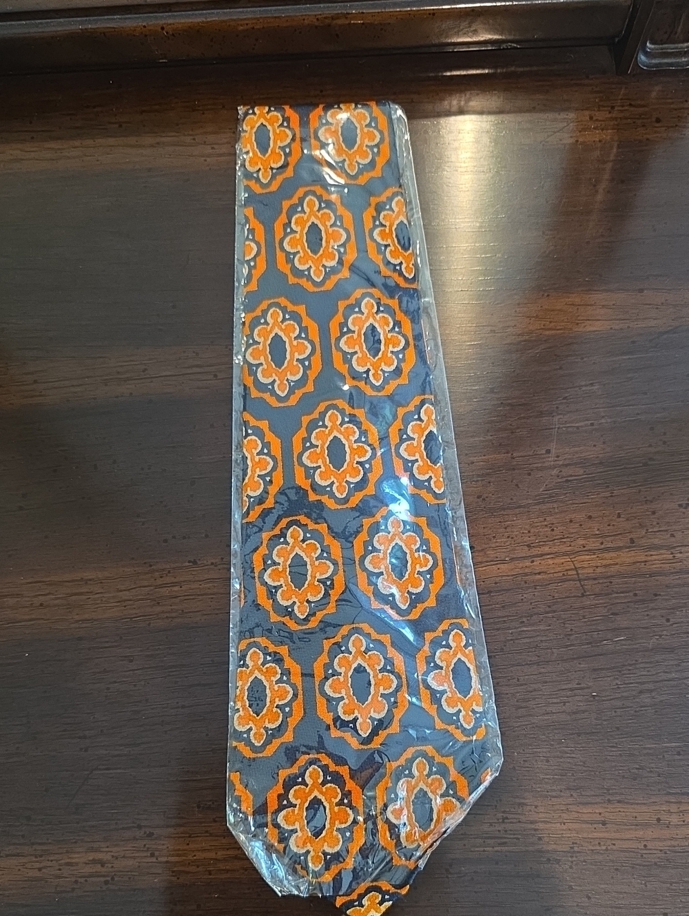 Princeps New In Package Orange and Navy 100% Silk Geometric Medallion Tie